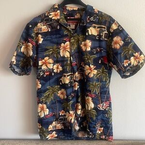 RCJ Men's Blue Hawaiian Shirt Size L Made in Hawaii